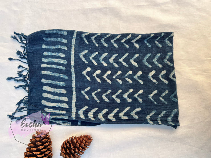 Indigo Blue Dabu Batik Scarf Indian Organic Cotton