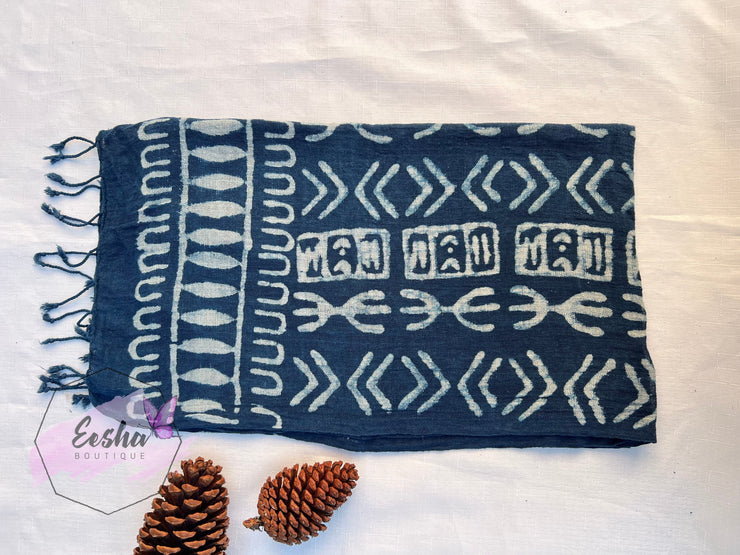 Indigo Blue Dabu Batik Scarf Indian Organic Cotton