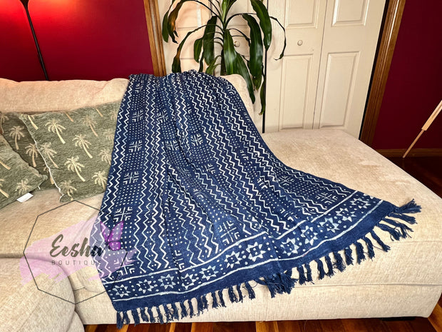 Indigo blue handloom organic Indian cotton throw - Boho