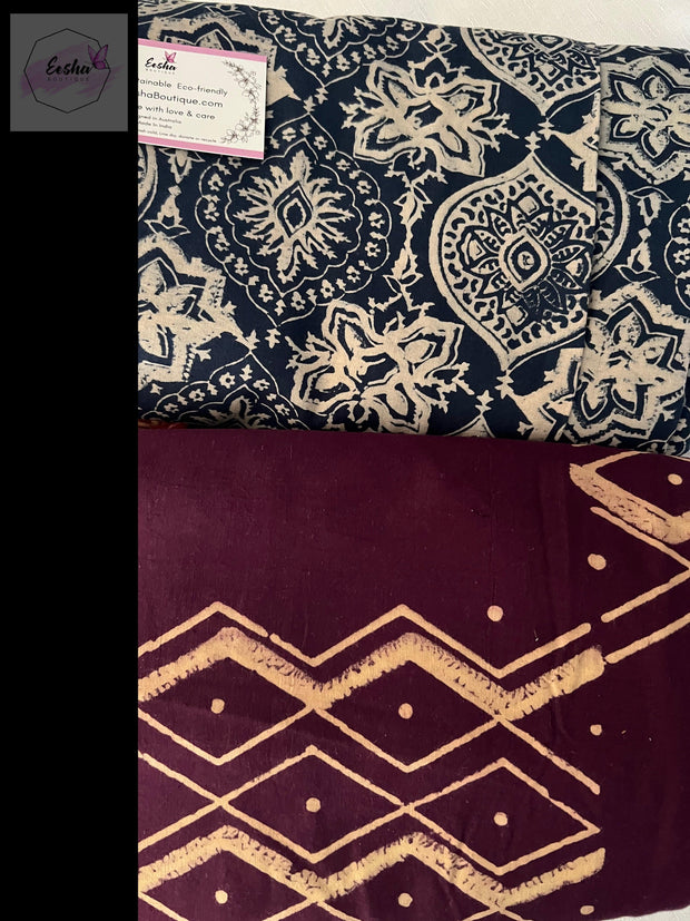 Purple Pure Cotton Ajrakh Hand Block Print Saree -  by EeshaBoutique - gshop