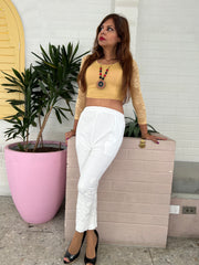 White Cotton Straight Chikankari Pant - Flora