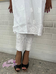 White Cotton Tunic - Rose - Hand Embroidered Chikankari Kurta