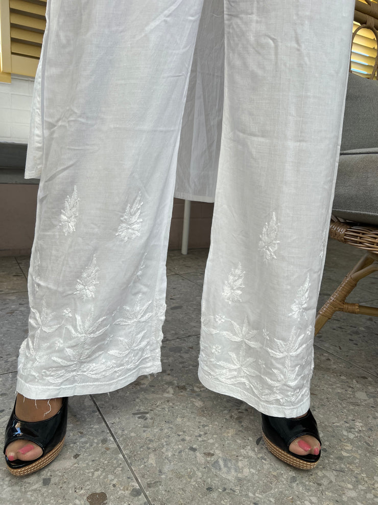 White Rayon Palazzo Pants - Lotus