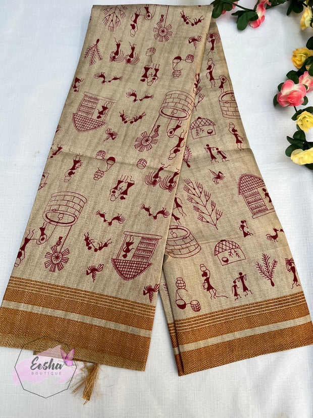 Khadi Cotton Silk Dupatta - Warli