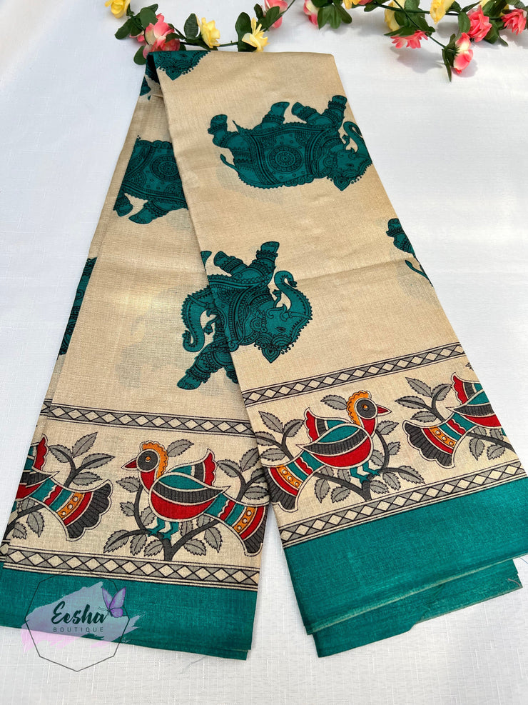 Khadi Cotton Silk Dupatta - Elephant