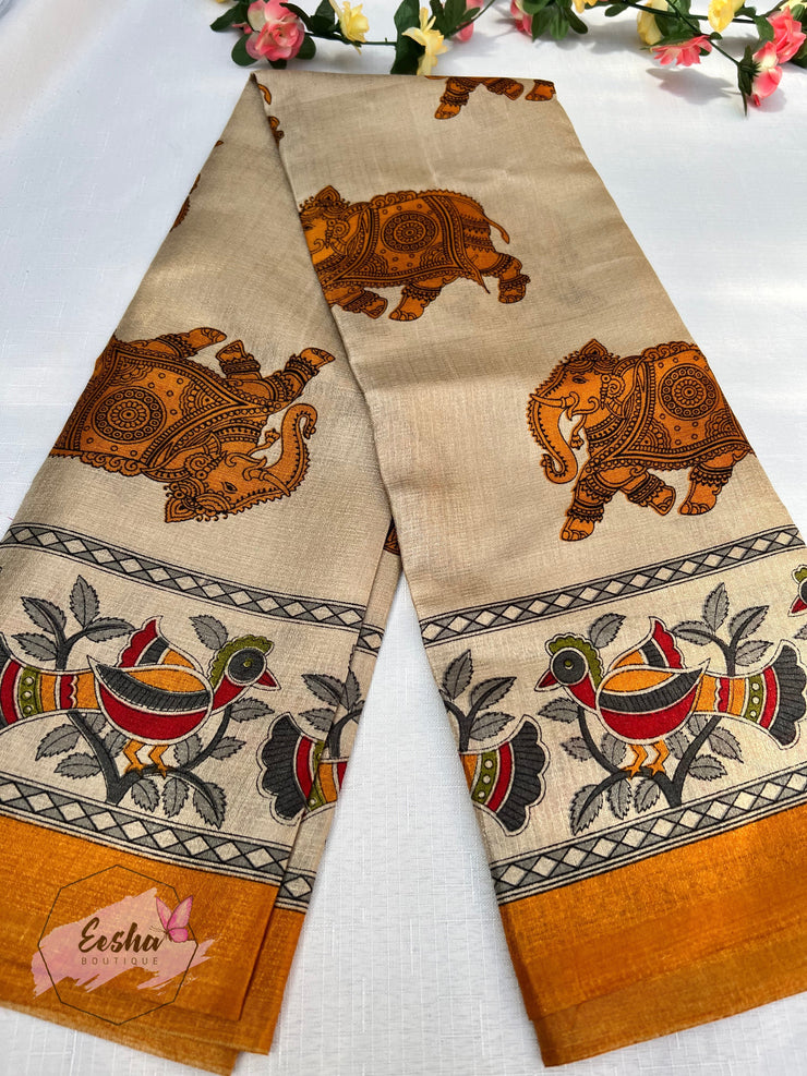 Khadi Cotton Silk Dupatta - Elephant