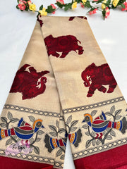 Khadi Cotton Silk Dupatta - Elephant