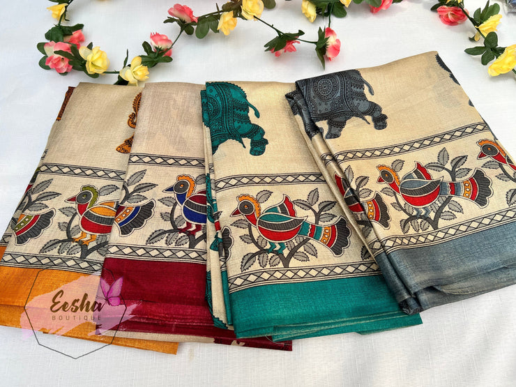 Khadi Cotton Silk Dupatta - Elephant