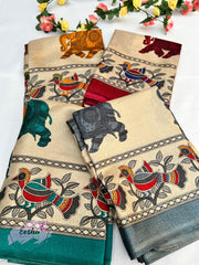 Khadi Cotton Silk Dupatta - Elephant