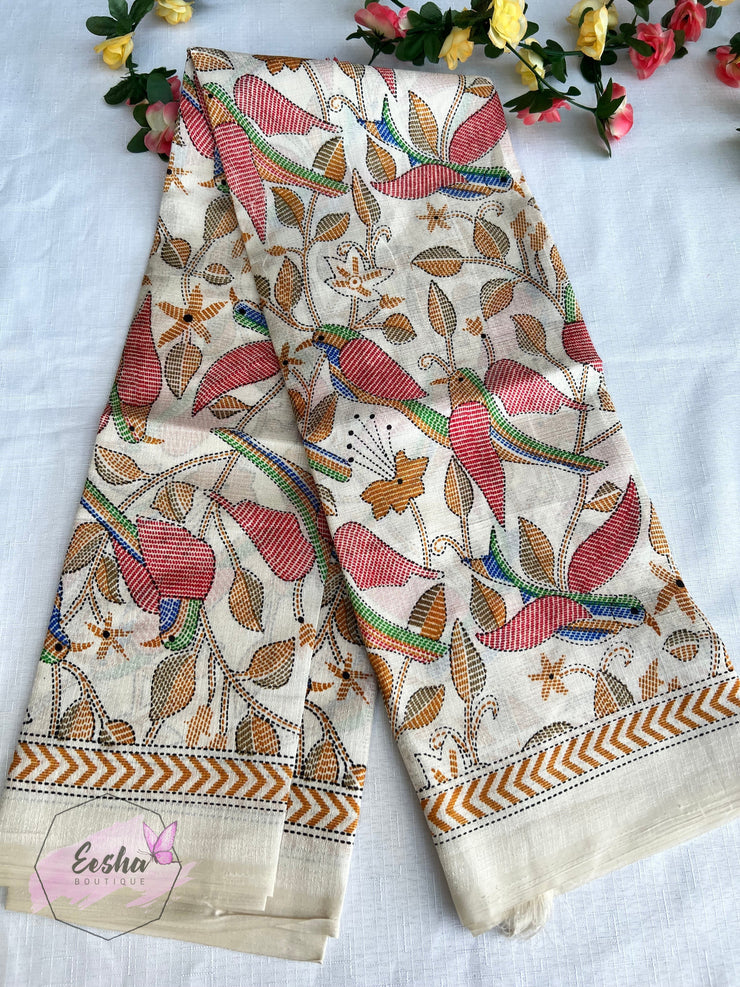 Khadi Cotton Silk Dupatta - Bird