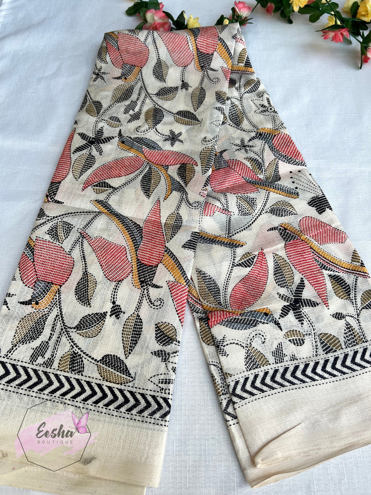 Khadi Cotton Silk Dupatta - Bird