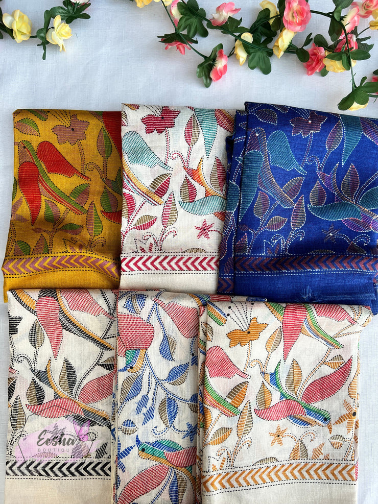 Khadi Cotton Silk Dupatta - Bird