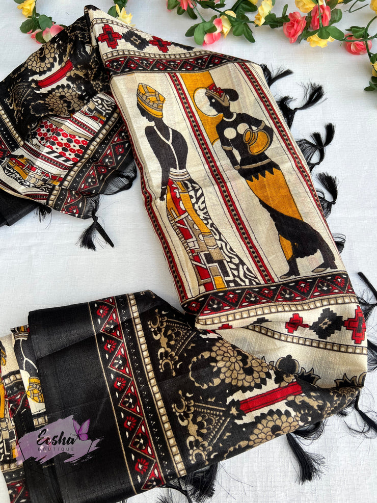 Tribal Print - Khadi Cotton Silk Dupatta