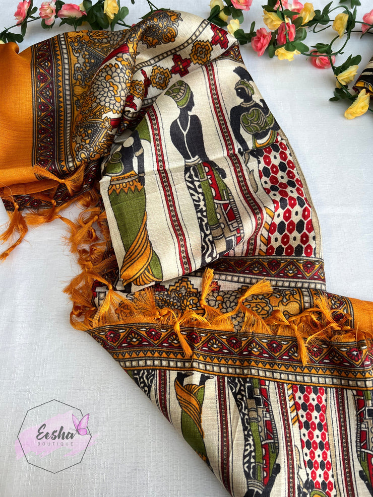 Tribal Print - Khadi Cotton Silk Dupatta