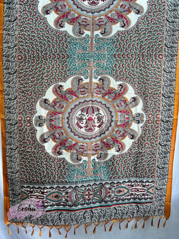 Khadi Cotton Silk Dupatta - Madhubani