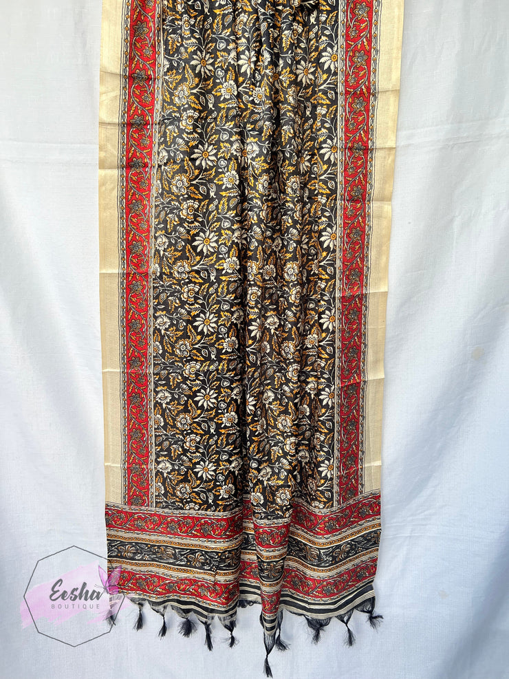 Khadi Cotton Silk Dupatta - Flowers