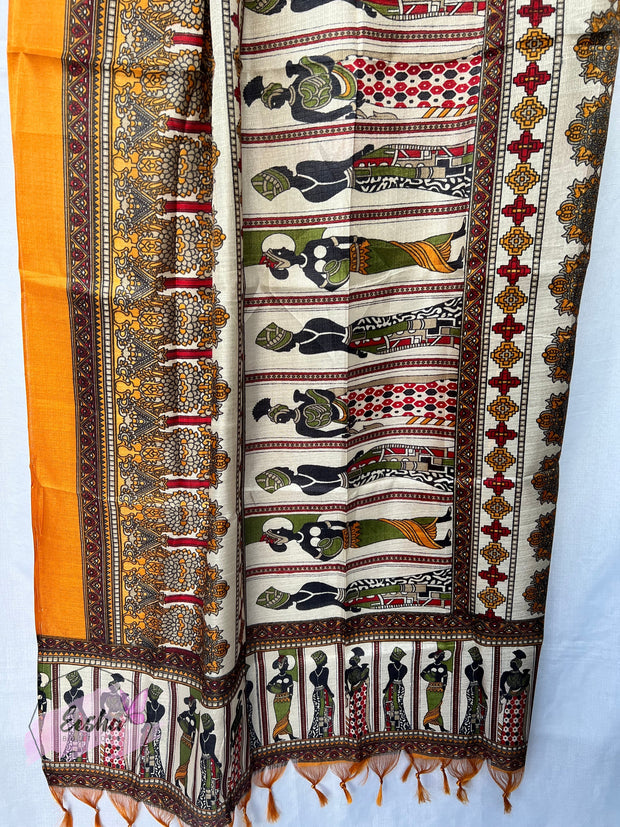 Tribal Print - Khadi Cotton Silk Dupatta