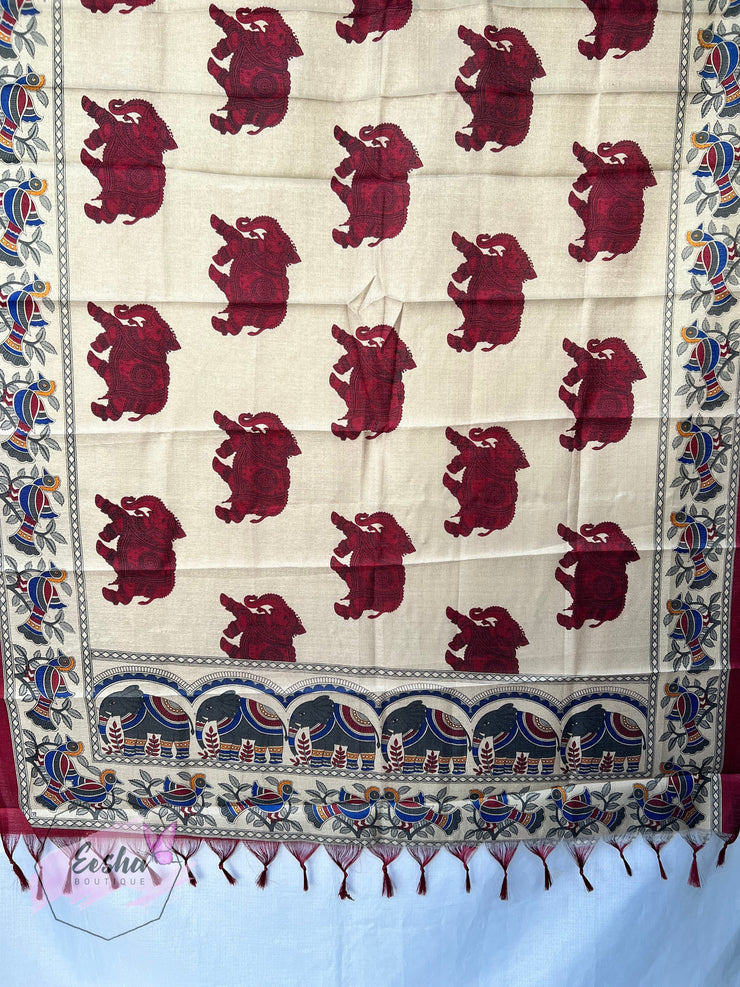 Khadi Cotton Silk Dupatta - Elephant