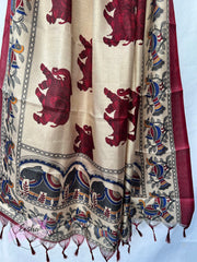 Khadi Cotton Silk Dupatta - Elephant