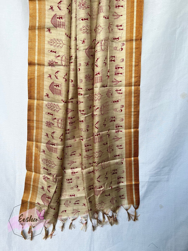 Khadi Cotton Silk Dupatta - Warli
