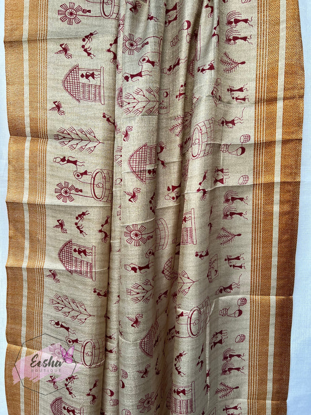 Khadi Cotton Silk Dupatta - Warli