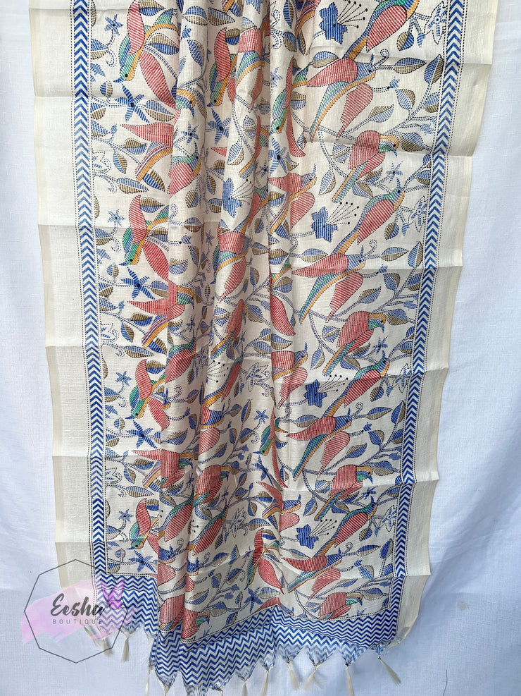Khadi Cotton Silk Dupatta - Bird