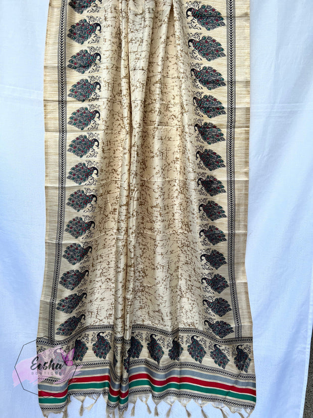Khadi Cotton Silk Dupatta - Peacock