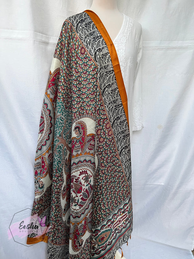 Khadi Cotton Silk Dupatta - Madhubani