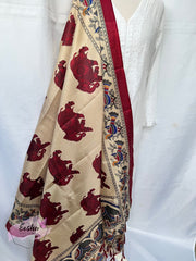 Khadi Cotton Silk Dupatta - Elephant