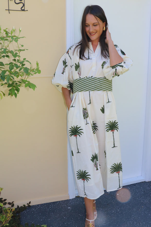 Cherry Kaftan Midi Dress - Green