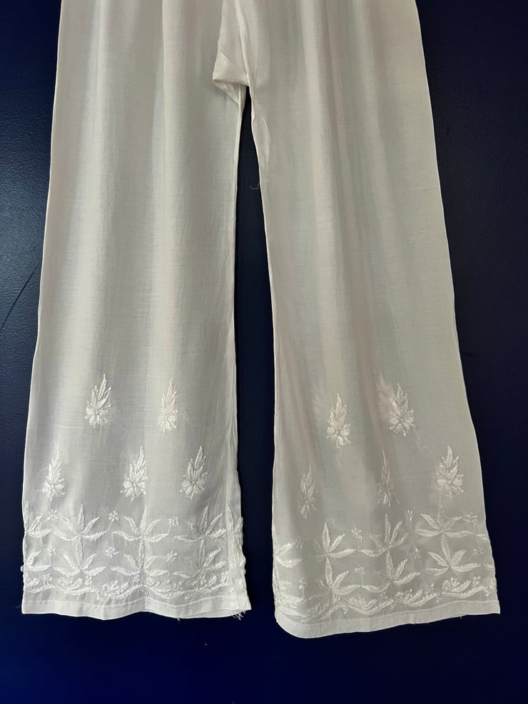 White Rayon Palazzo Pants - Lotus