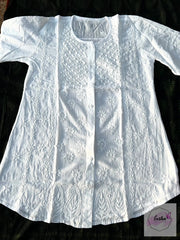 Ivy - White Cotton Short Top - Chikankari Hand Embroidery