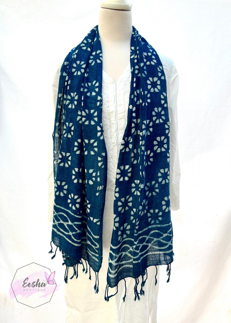 Indigo Blue Dabu Batik Scarf Indian Organic Cotton
