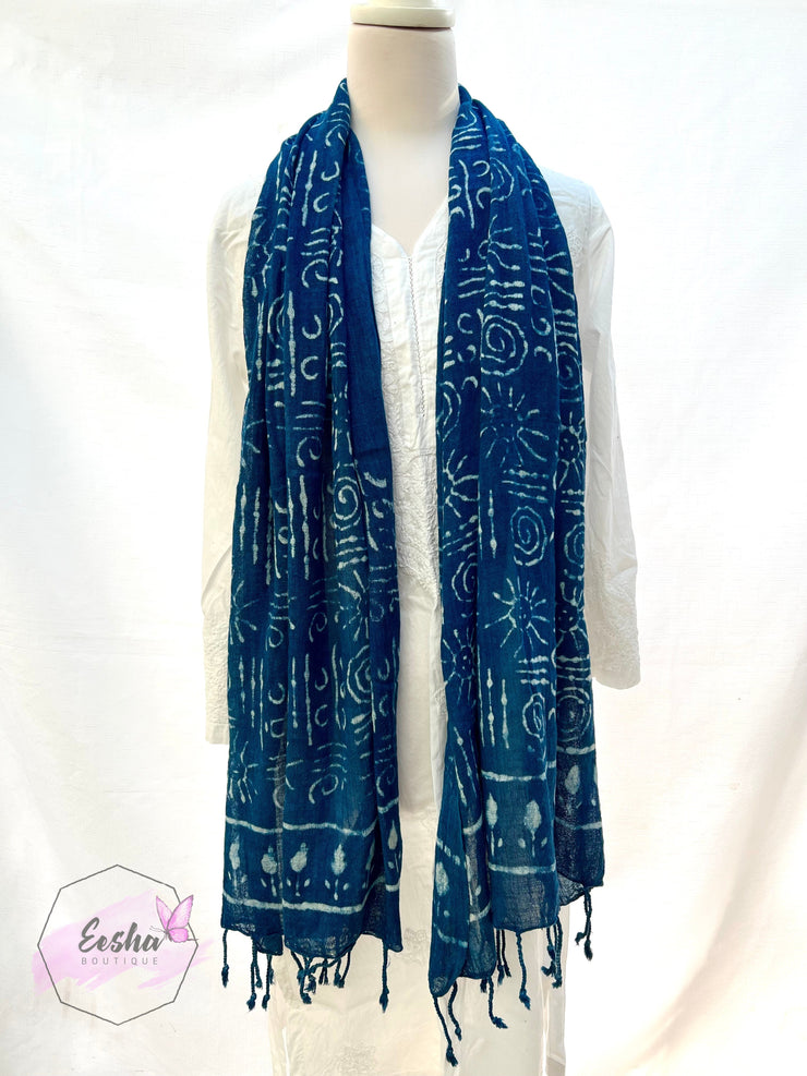 Indigo Blue Dabu Batik Scarf Indian Organic Cotton