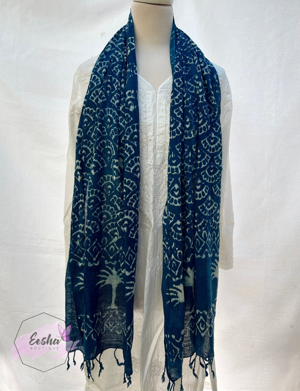 Indigo Blue Dabu Batik Scarf Indian Organic Cotton