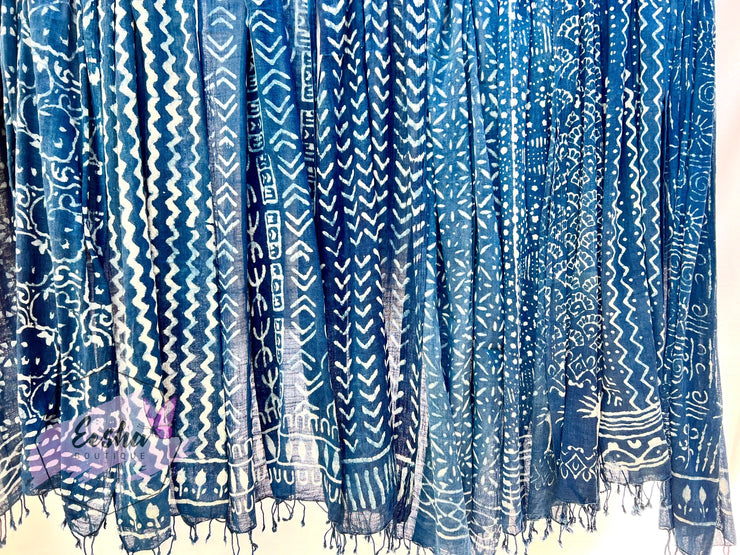 Indigo Blue Dabu Batik Scarf Indian Organic Cotton