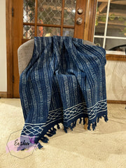 Indigo blue strip pattern handloom organic Indian cotton throw