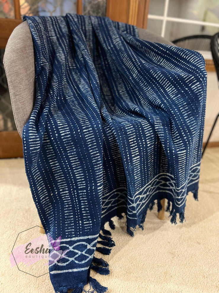 Indigo blue strip pattern handloom organic Indian cotton throw