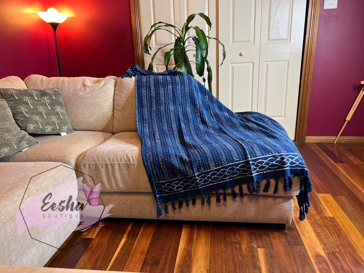 Indigo blue strip pattern handloom organic Indian cotton throw