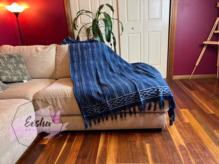Indigo blue strip pattern handloom organic Indian cotton throw