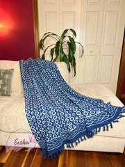 Indigo blue handloom organic Indian cotton throw - Honeycomb