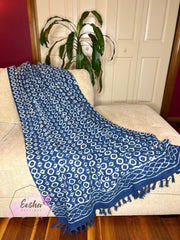 Indigo blue handloom organic Indian cotton throw - Honeycomb