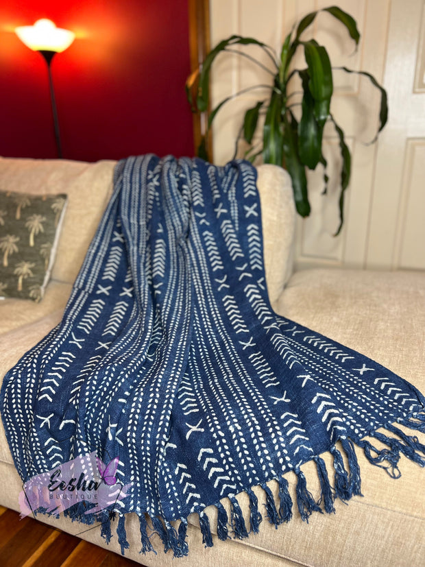 Indigo blue handloom organic Indian cotton throw - Tribal