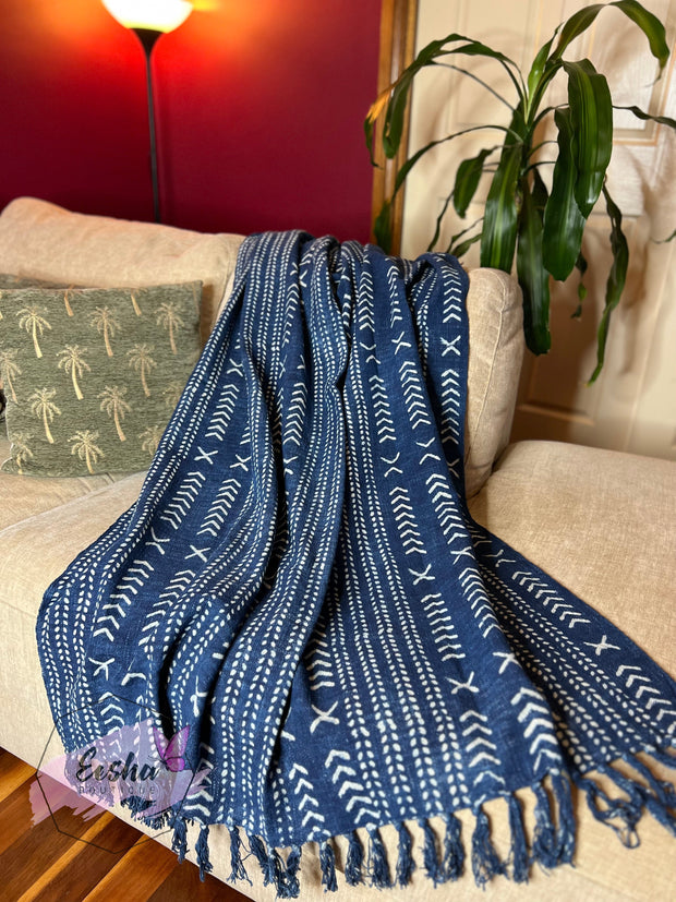 Indigo blue handloom organic Indian cotton throw - Tribal