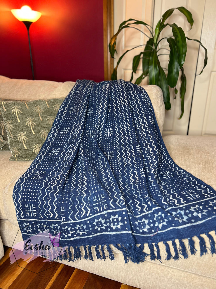Indigo blue handloom organic Indian cotton throw - Boho