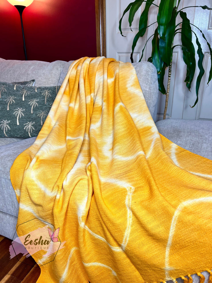 Yellow tie dye handloom organic Indian cotton throw