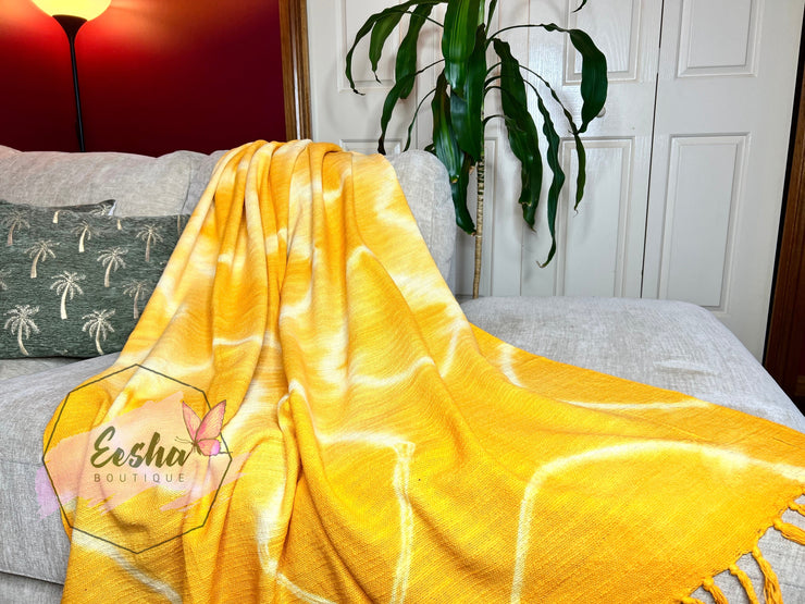 Yellow tie dye handloom organic Indian cotton throw
