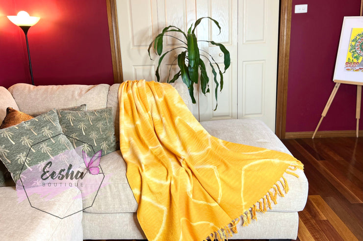 Yellow tie dye handloom organic Indian cotton throw