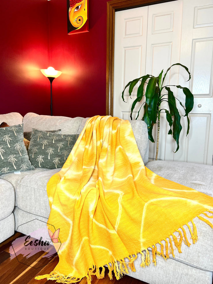 Yellow tie dye handloom organic Indian cotton throw