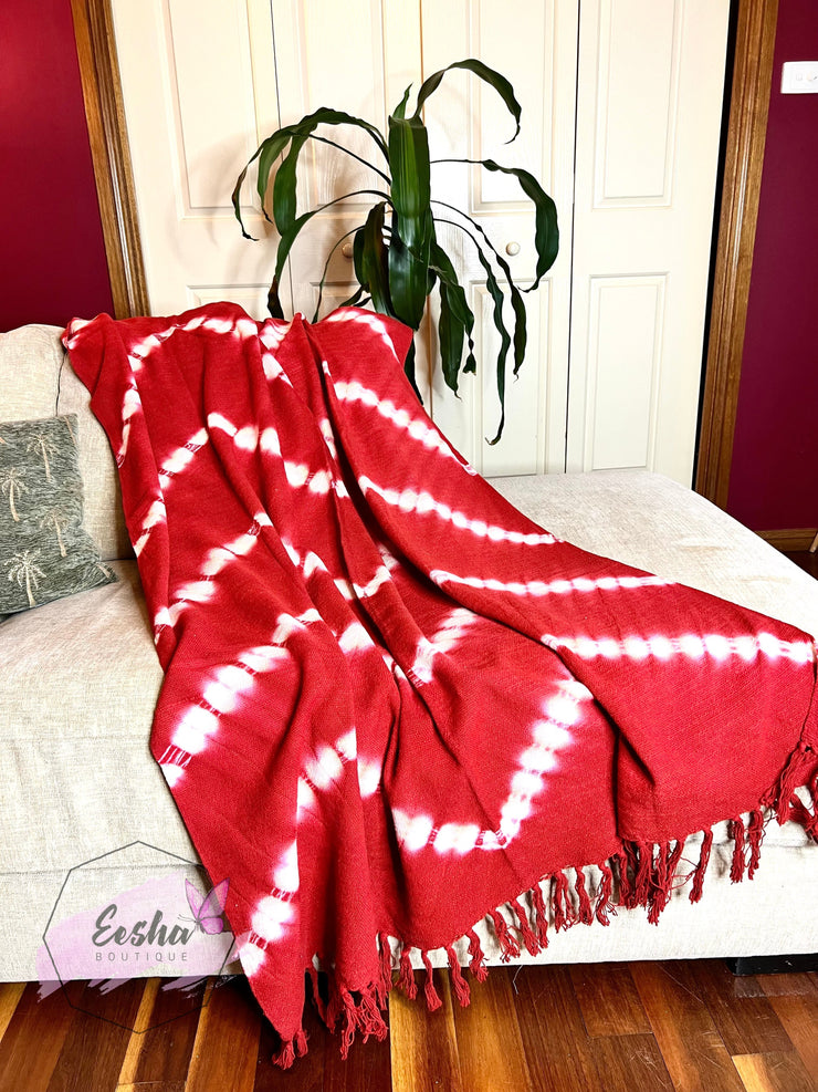Red tie dye handloom organic Indian cotton throw